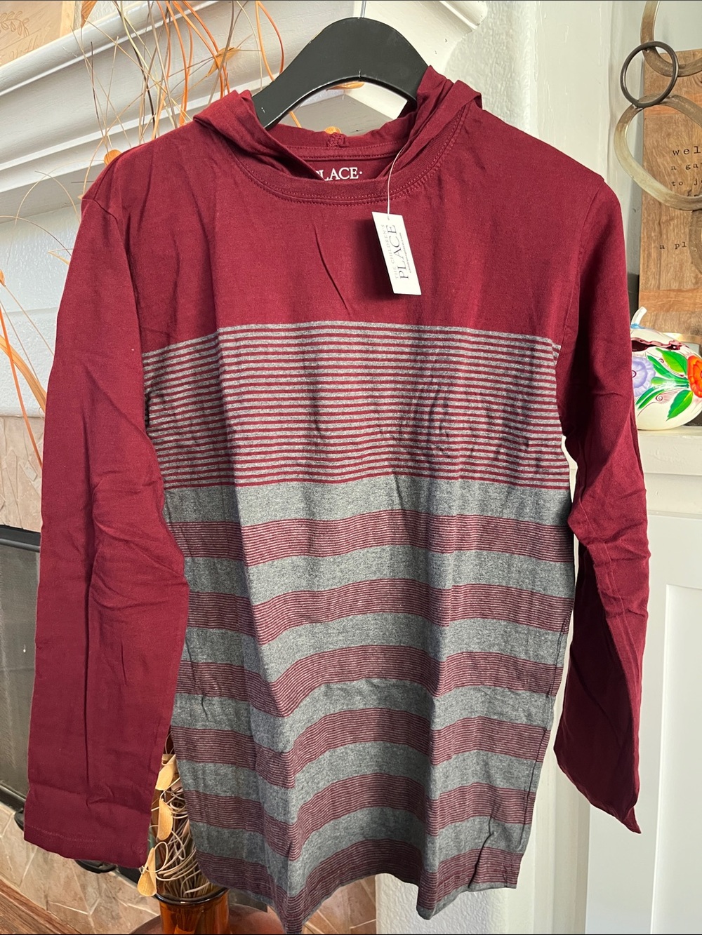 The Children's Place Burgundy & Gray Hooded Long Sleeve Shirt